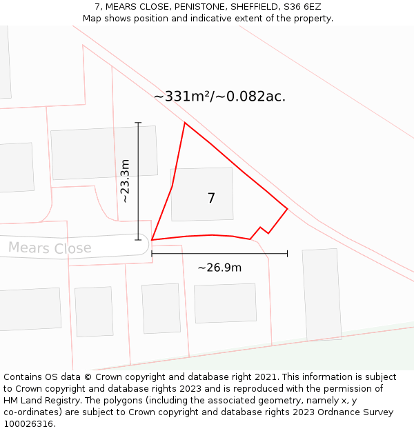 7, MEARS CLOSE, PENISTONE, SHEFFIELD, S36 6EZ: Plot and title map
