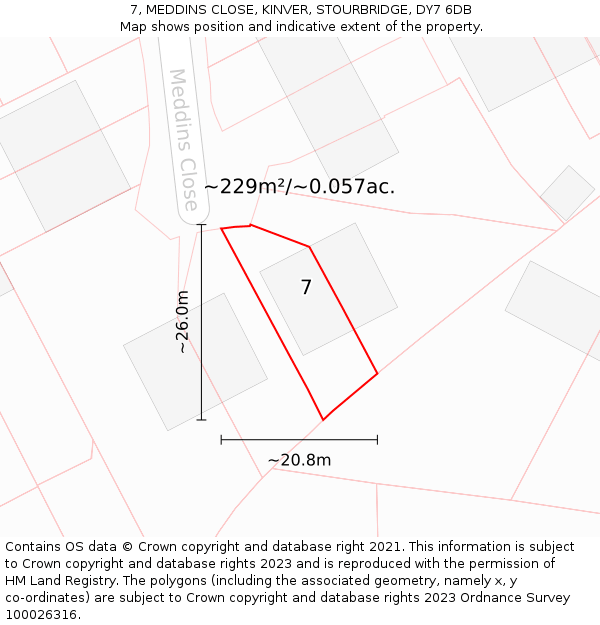 7, MEDDINS CLOSE, KINVER, STOURBRIDGE, DY7 6DB: Plot and title map
