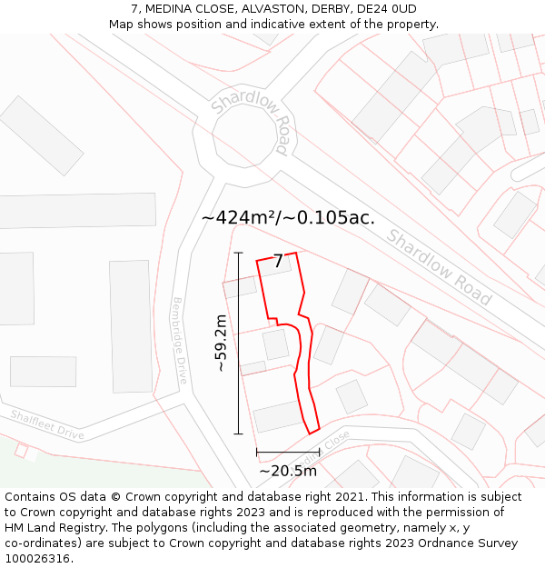 7, MEDINA CLOSE, ALVASTON, DERBY, DE24 0UD: Plot and title map