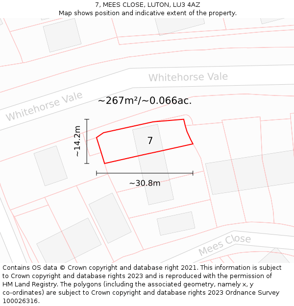 7, MEES CLOSE, LUTON, LU3 4AZ: Plot and title map