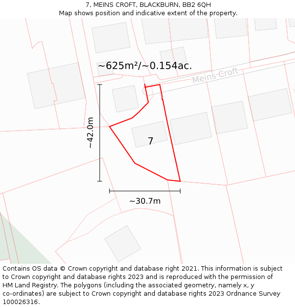 7, MEINS CROFT, BLACKBURN, BB2 6QH: Plot and title map