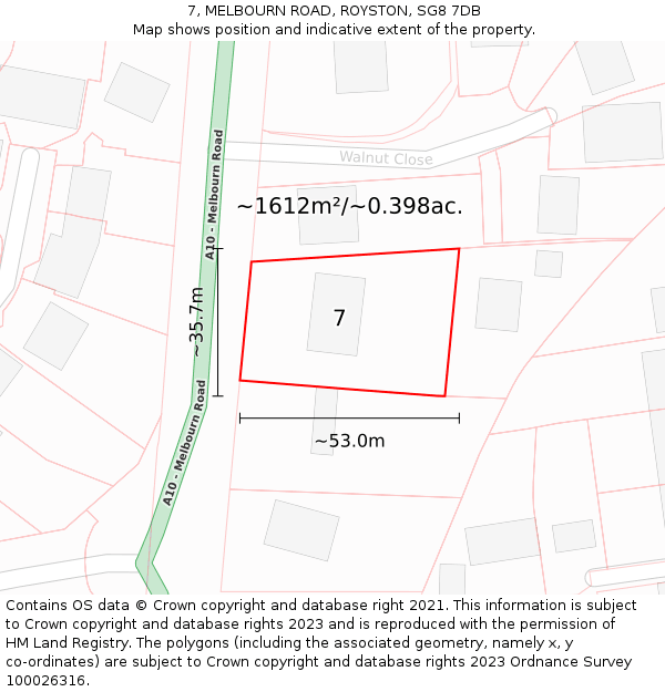7, MELBOURN ROAD, ROYSTON, SG8 7DB: Plot and title map