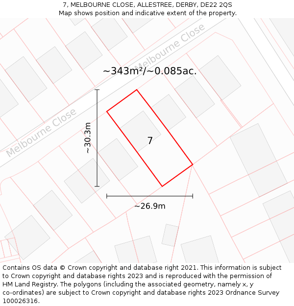 7, MELBOURNE CLOSE, ALLESTREE, DERBY, DE22 2QS: Plot and title map
