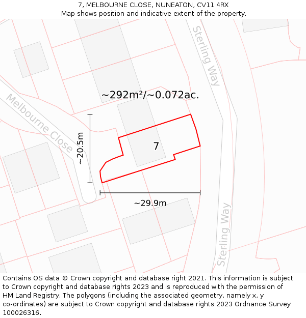 7, MELBOURNE CLOSE, NUNEATON, CV11 4RX: Plot and title map