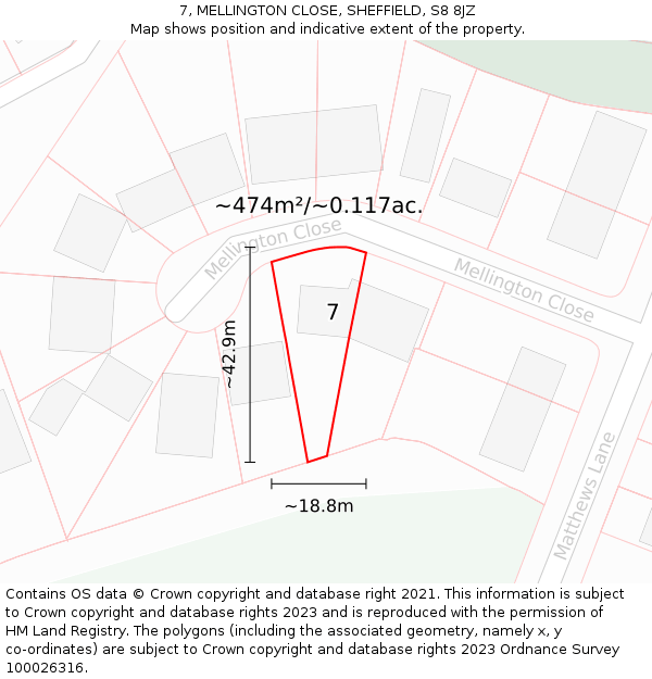 7, MELLINGTON CLOSE, SHEFFIELD, S8 8JZ: Plot and title map