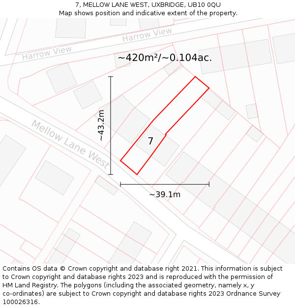 7, MELLOW LANE WEST, UXBRIDGE, UB10 0QU: Plot and title map