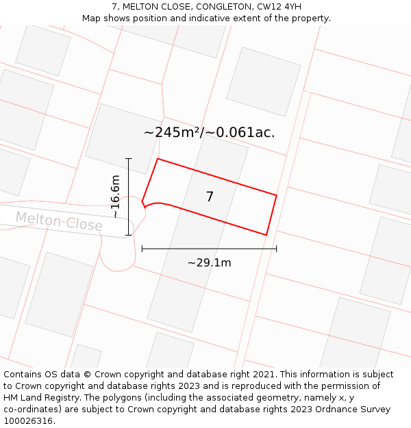 7, MELTON CLOSE, CONGLETON, CW12 4YH: Plot and title map