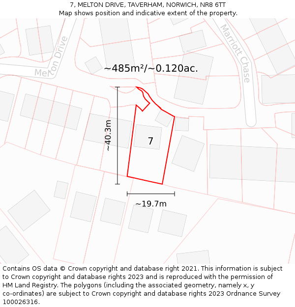 7, MELTON DRIVE, TAVERHAM, NORWICH, NR8 6TT: Plot and title map
