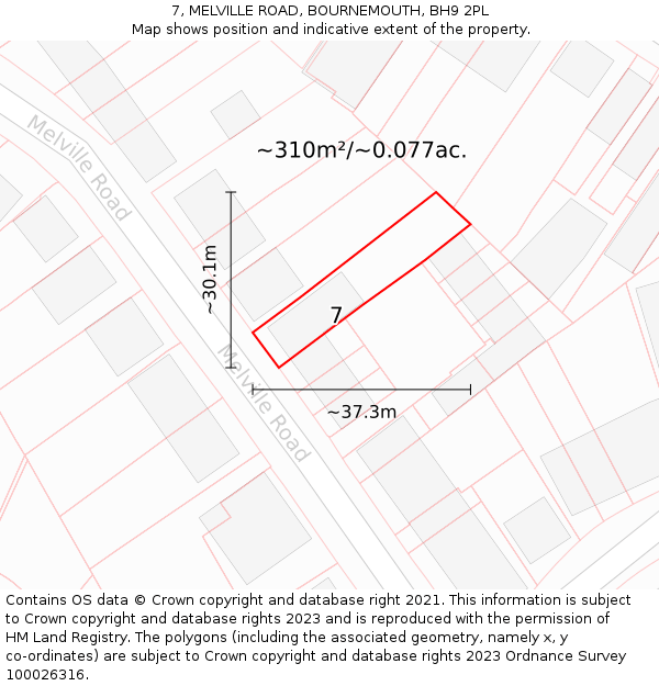 7, MELVILLE ROAD, BOURNEMOUTH, BH9 2PL: Plot and title map