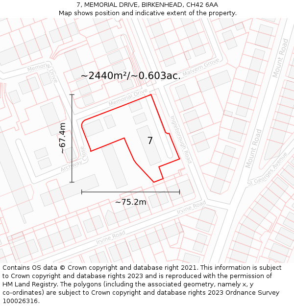 7, MEMORIAL DRIVE, BIRKENHEAD, CH42 6AA: Plot and title map