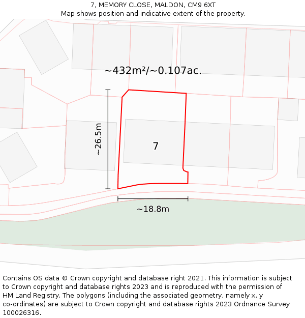 7, MEMORY CLOSE, MALDON, CM9 6XT: Plot and title map