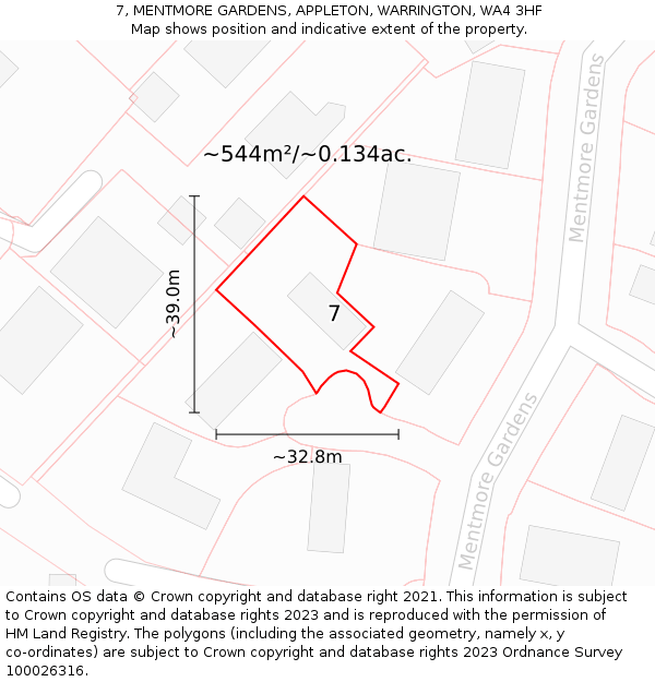 7, MENTMORE GARDENS, APPLETON, WARRINGTON, WA4 3HF: Plot and title map