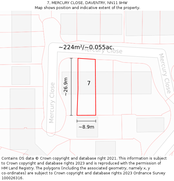 7, MERCURY CLOSE, DAVENTRY, NN11 9HW: Plot and title map