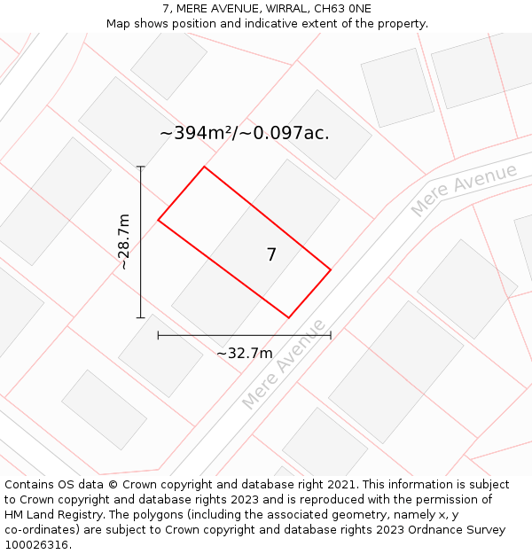 7, MERE AVENUE, WIRRAL, CH63 0NE: Plot and title map