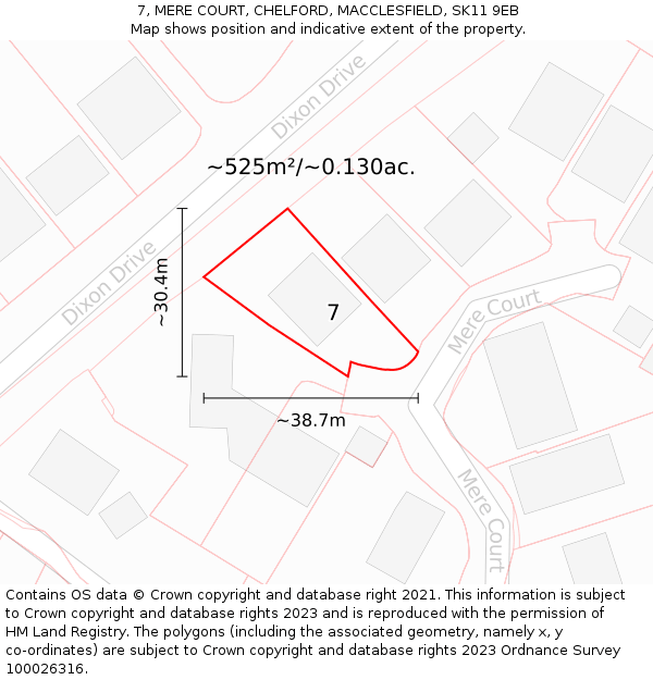 7, MERE COURT, CHELFORD, MACCLESFIELD, SK11 9EB: Plot and title map