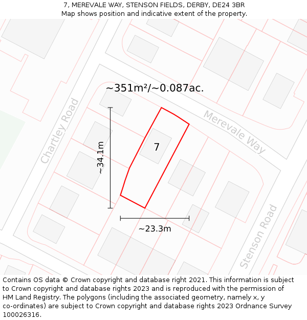 7, MEREVALE WAY, STENSON FIELDS, DERBY, DE24 3BR: Plot and title map
