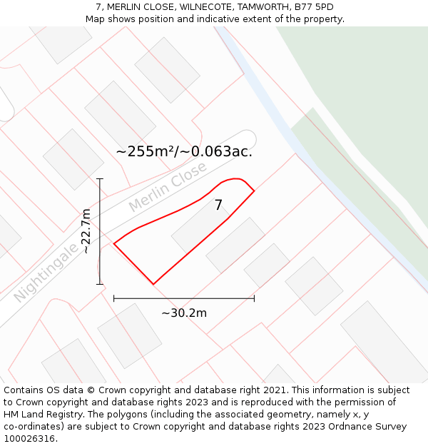 7, MERLIN CLOSE, WILNECOTE, TAMWORTH, B77 5PD: Plot and title map