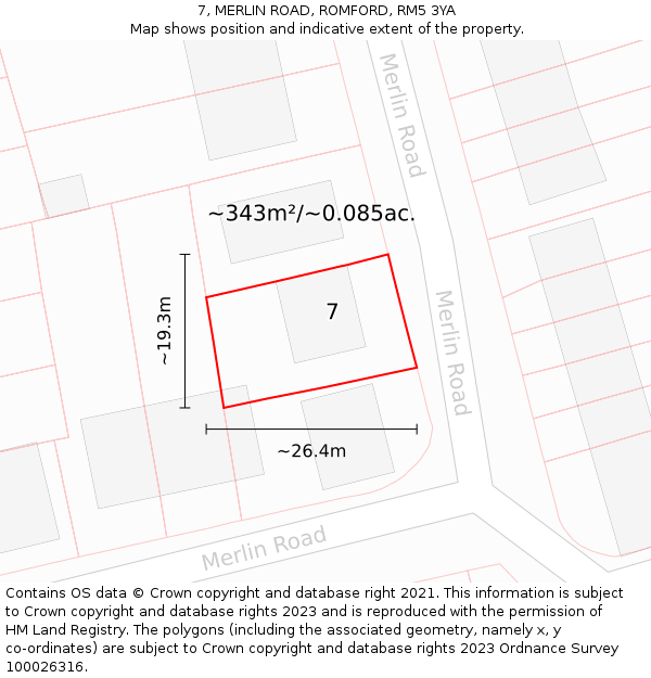 7, MERLIN ROAD, ROMFORD, RM5 3YA: Plot and title map