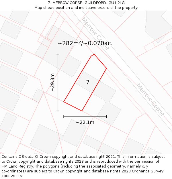 7, MERROW COPSE, GUILDFORD, GU1 2LG: Plot and title map