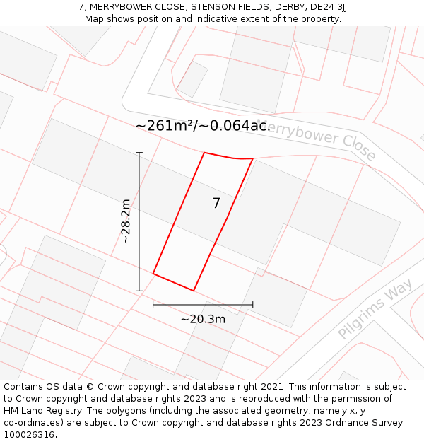 7, MERRYBOWER CLOSE, STENSON FIELDS, DERBY, DE24 3JJ: Plot and title map