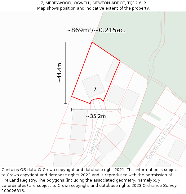 7, MERRYWOOD, OGWELL, NEWTON ABBOT, TQ12 6LP: Plot and title map