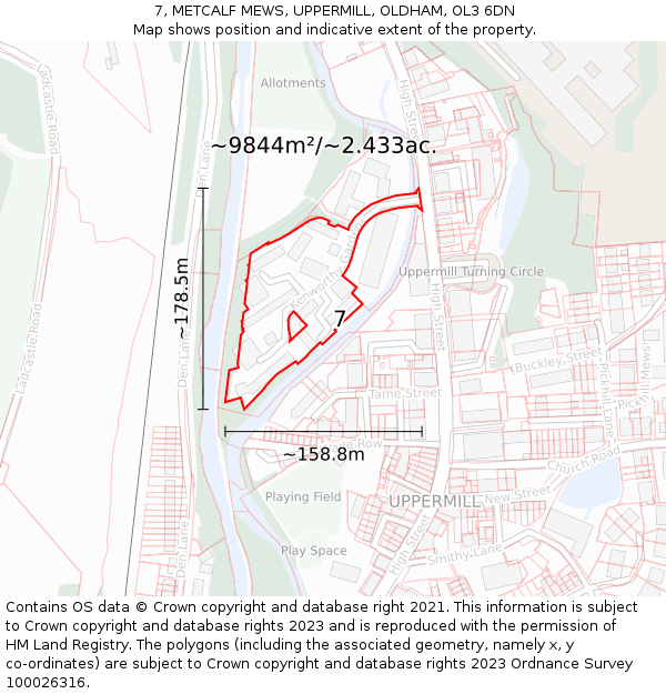 7, METCALF MEWS, UPPERMILL, OLDHAM, OL3 6DN: Plot and title map