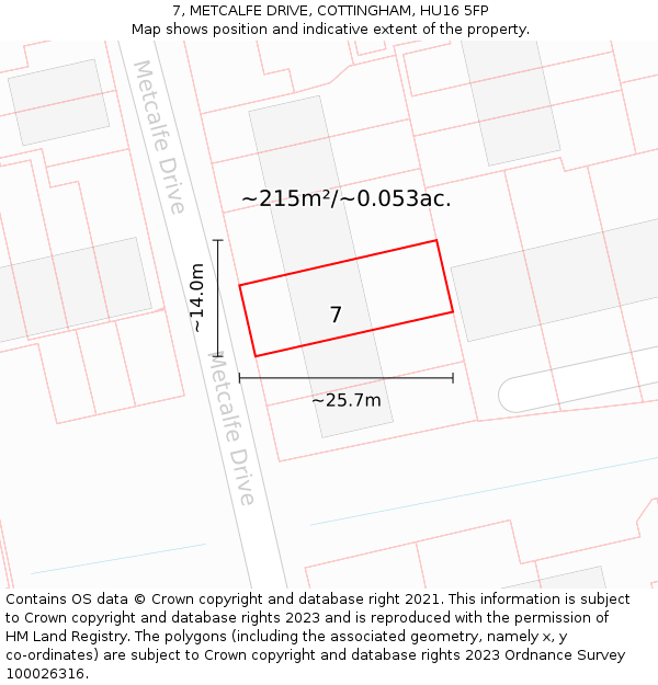 7, METCALFE DRIVE, COTTINGHAM, HU16 5FP: Plot and title map