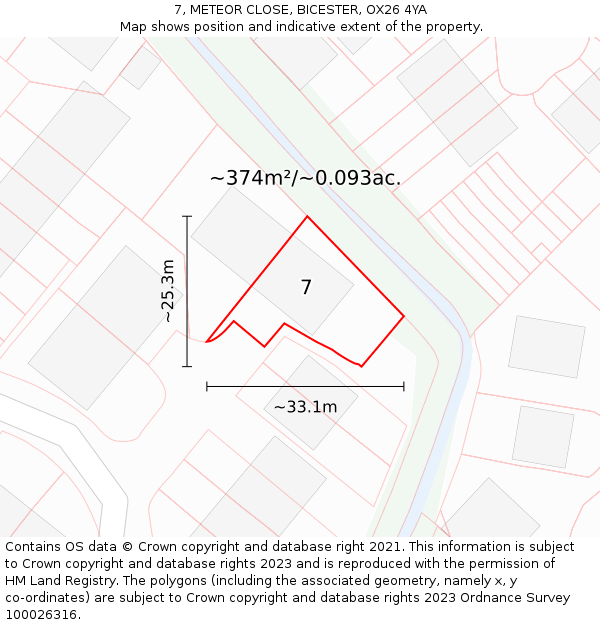 7, METEOR CLOSE, BICESTER, OX26 4YA: Plot and title map
