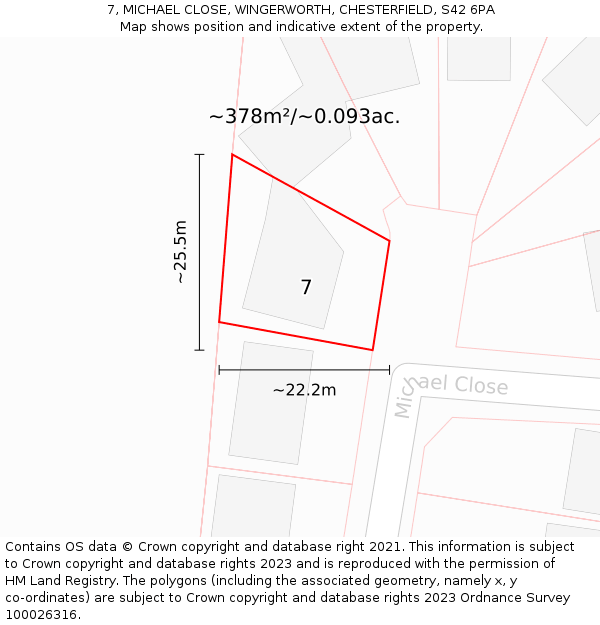 7, MICHAEL CLOSE, WINGERWORTH, CHESTERFIELD, S42 6PA: Plot and title map