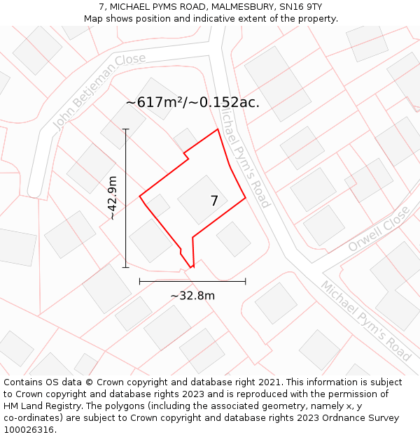 7, MICHAEL PYMS ROAD, MALMESBURY, SN16 9TY: Plot and title map