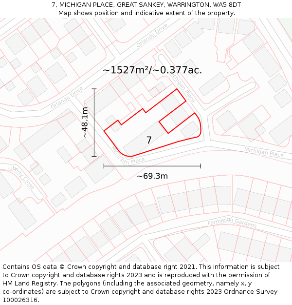 7, MICHIGAN PLACE, GREAT SANKEY, WARRINGTON, WA5 8DT: Plot and title map
