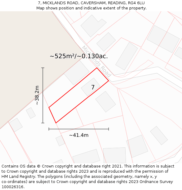 7, MICKLANDS ROAD, CAVERSHAM, READING, RG4 6LU: Plot and title map