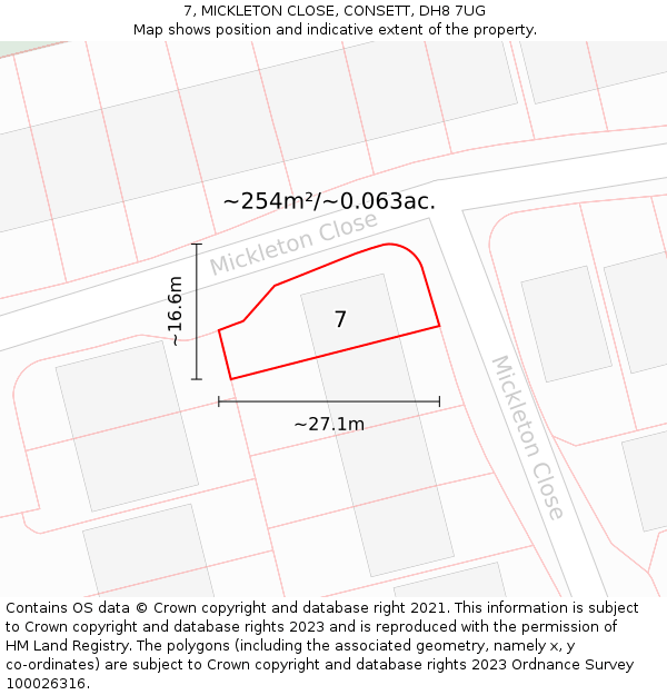 7, MICKLETON CLOSE, CONSETT, DH8 7UG: Plot and title map