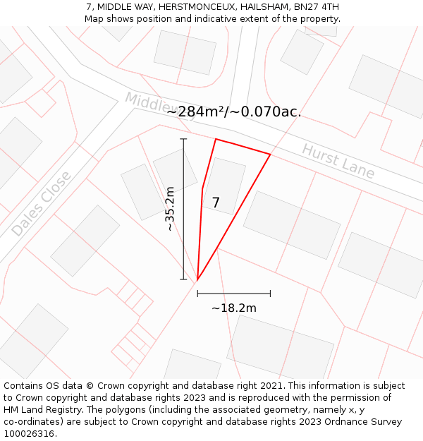 7, MIDDLE WAY, HERSTMONCEUX, HAILSHAM, BN27 4TH: Plot and title map