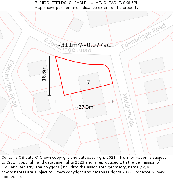 7, MIDDLEFIELDS, CHEADLE HULME, CHEADLE, SK8 5RL: Plot and title map