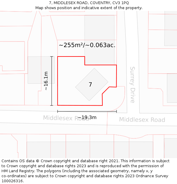 7, MIDDLESEX ROAD, COVENTRY, CV3 1PQ: Plot and title map