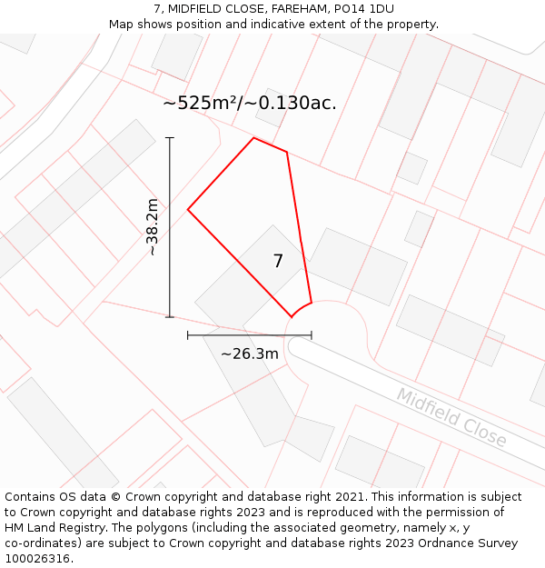 7, MIDFIELD CLOSE, FAREHAM, PO14 1DU: Plot and title map