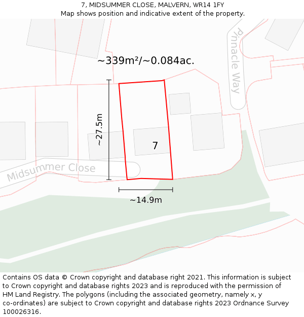 7, MIDSUMMER CLOSE, MALVERN, WR14 1FY: Plot and title map