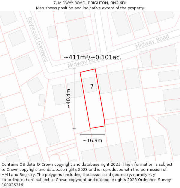 7, MIDWAY ROAD, BRIGHTON, BN2 6BL: Plot and title map