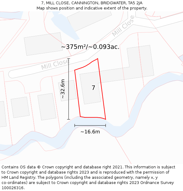 7, MILL CLOSE, CANNINGTON, BRIDGWATER, TA5 2JA: Plot and title map