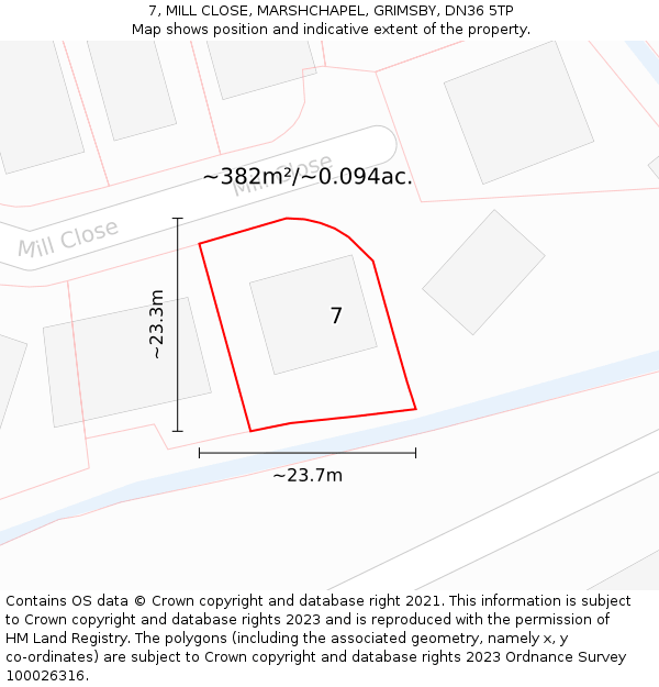 7, MILL CLOSE, MARSHCHAPEL, GRIMSBY, DN36 5TP: Plot and title map