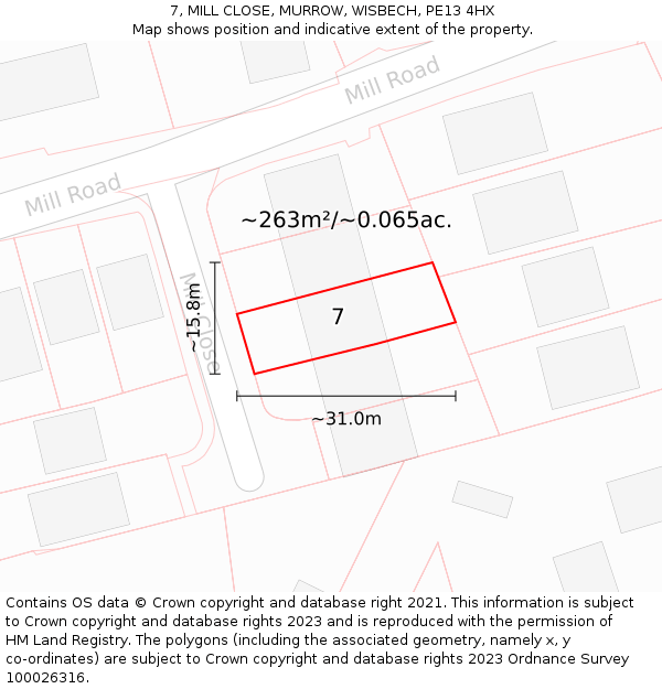 7, MILL CLOSE, MURROW, WISBECH, PE13 4HX: Plot and title map