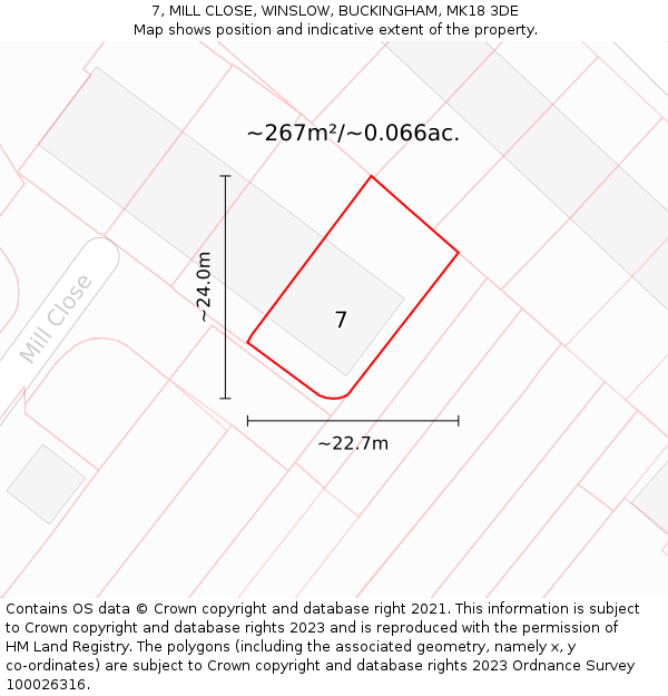 7, MILL CLOSE, WINSLOW, BUCKINGHAM, MK18 3DE: Plot and title map