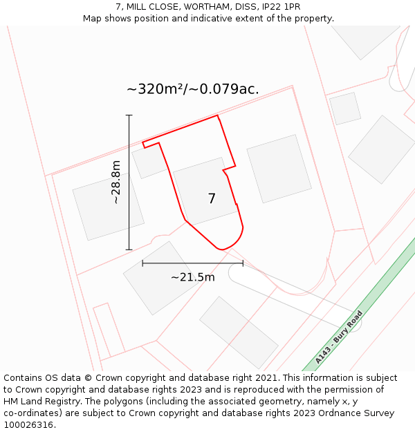 7, MILL CLOSE, WORTHAM, DISS, IP22 1PR: Plot and title map