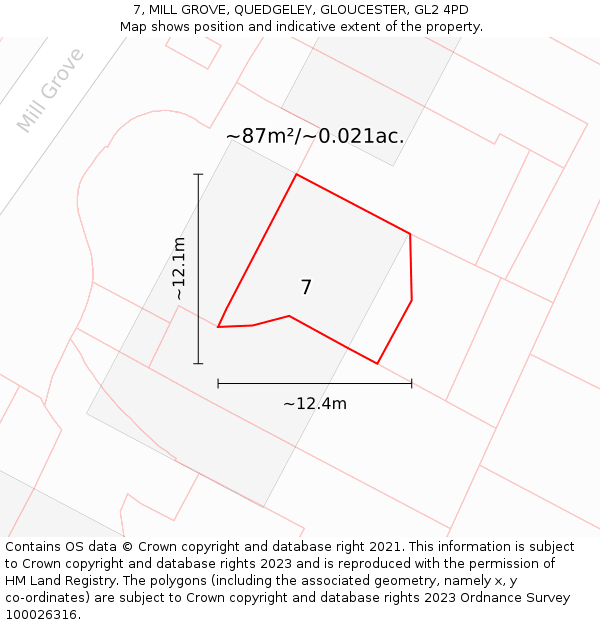 7, MILL GROVE, QUEDGELEY, GLOUCESTER, GL2 4PD: Plot and title map