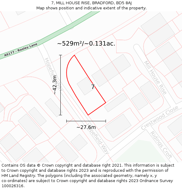 7, MILL HOUSE RISE, BRADFORD, BD5 8AJ: Plot and title map