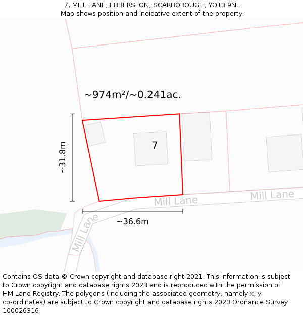 7, MILL LANE, EBBERSTON, SCARBOROUGH, YO13 9NL: Plot and title map