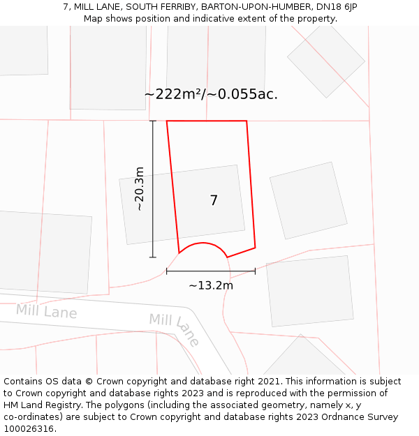 7, MILL LANE, SOUTH FERRIBY, BARTON-UPON-HUMBER, DN18 6JP: Plot and title map