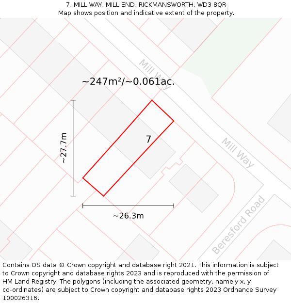 7, MILL WAY, MILL END, RICKMANSWORTH, WD3 8QR: Plot and title map