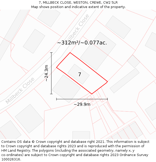 7, MILLBECK CLOSE, WESTON, CREWE, CW2 5LR: Plot and title map